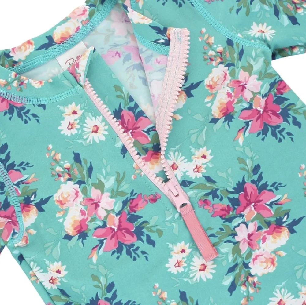LIKE NEW Ruffle Butts Infant Long Sleeve Zipper Rash Guard in Fancy Me Floral